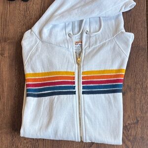 Aviator Nation White Hoodie with Red and Orange Stripes, Size XL Men/ Unsized.
